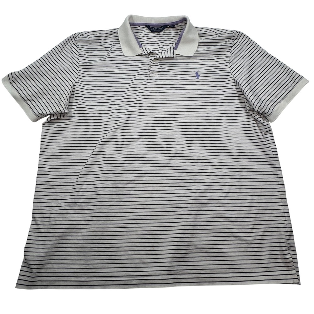 Polo Golf Ralph Lauren Mens XXL Pro Fit Pima Cotton Striped Polo White Blue
